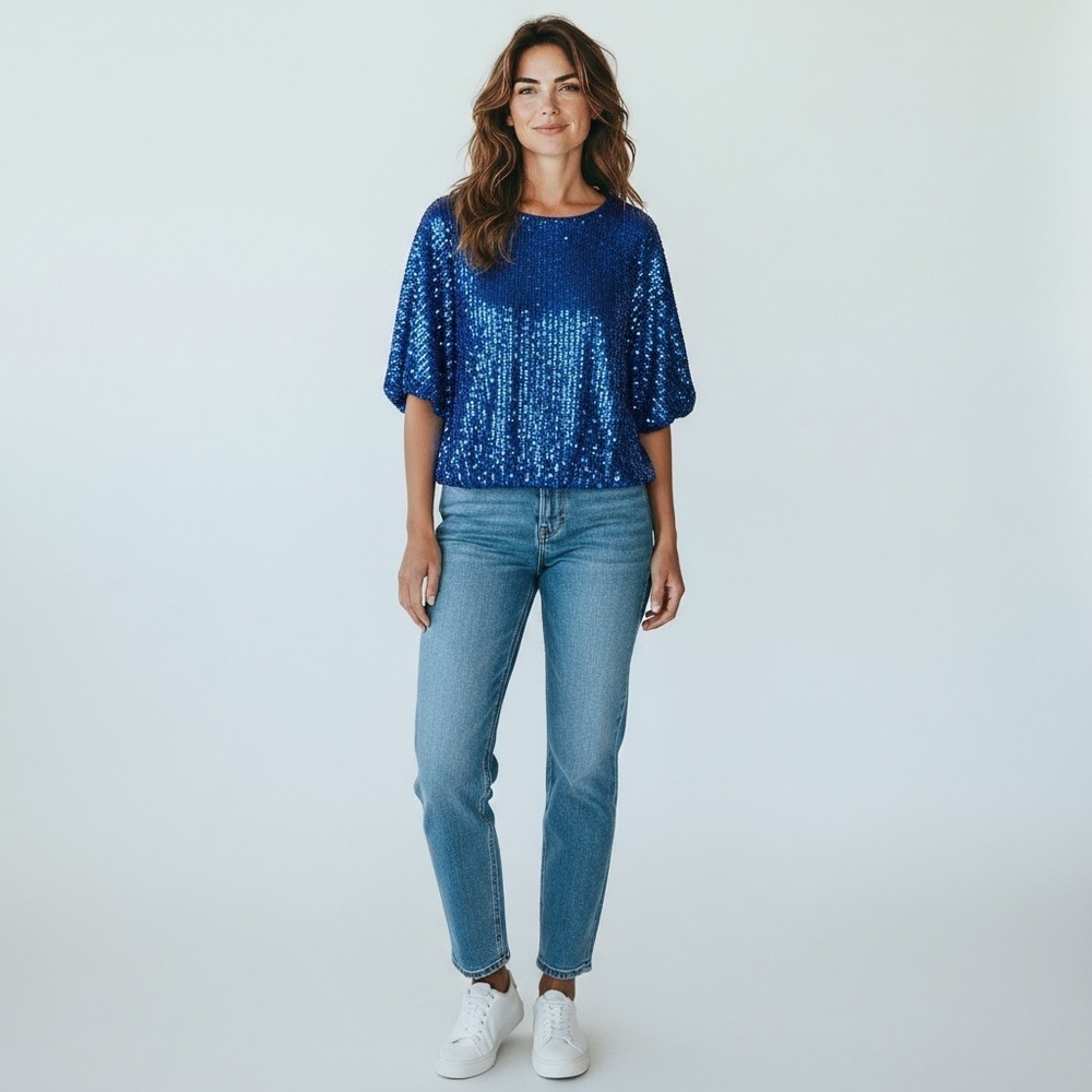 NWT Available Sequin Butterfly Crop Top